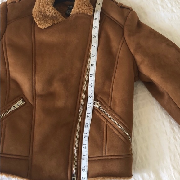 Zara soft Faux Suede Moto Jacket Camel Silver Hardware Fur Collar Size XS - Picture 9 of 12